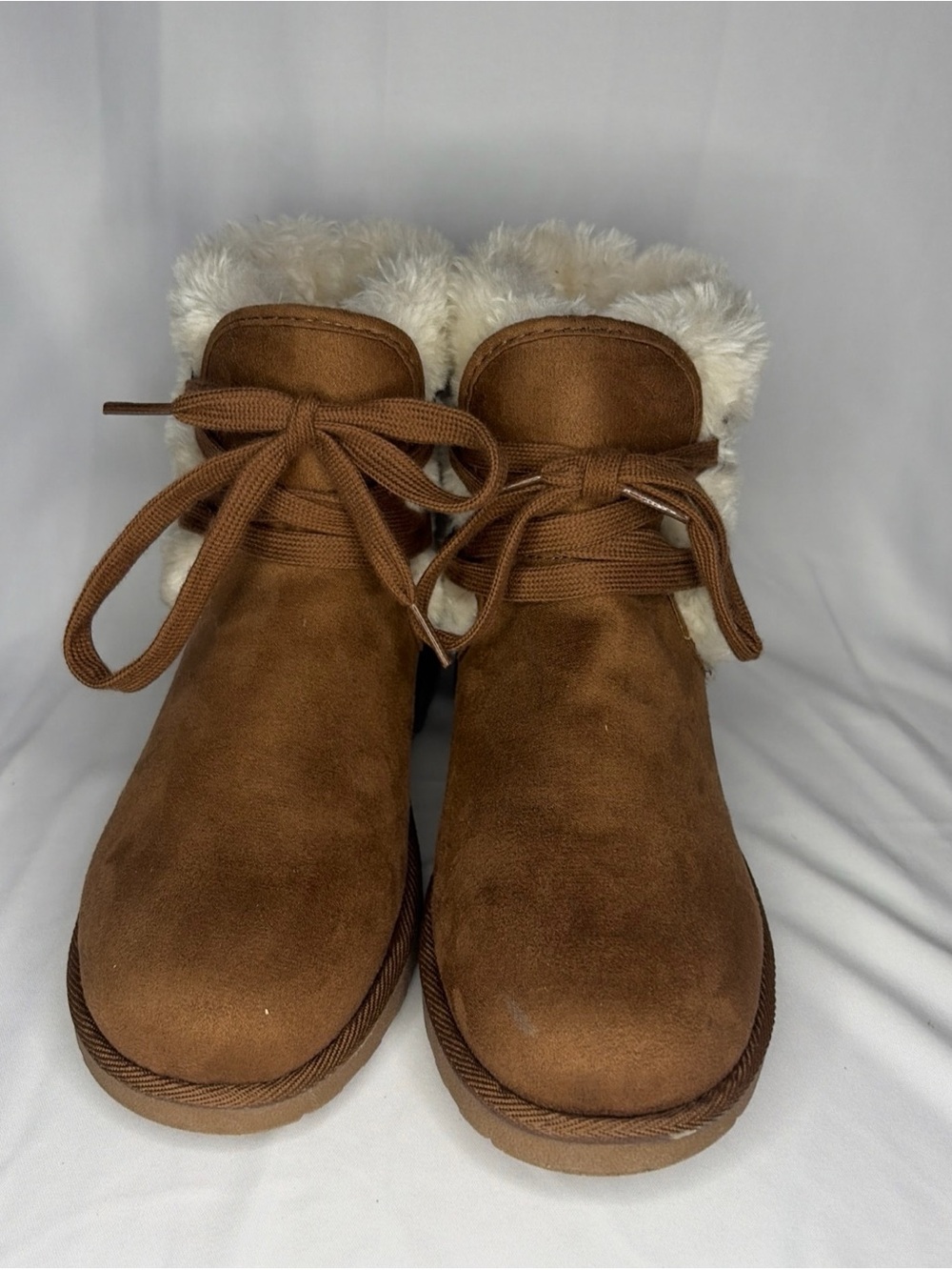 Women's Tan Faux-Suede Fur-Lined Lace-Up Winter Boots